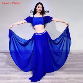 Belly Dance Suit Sling Top Off Shoulder Sleeves Split Skirt Practice Clothes Aldult Oriental Women Dancing Performance Clothing