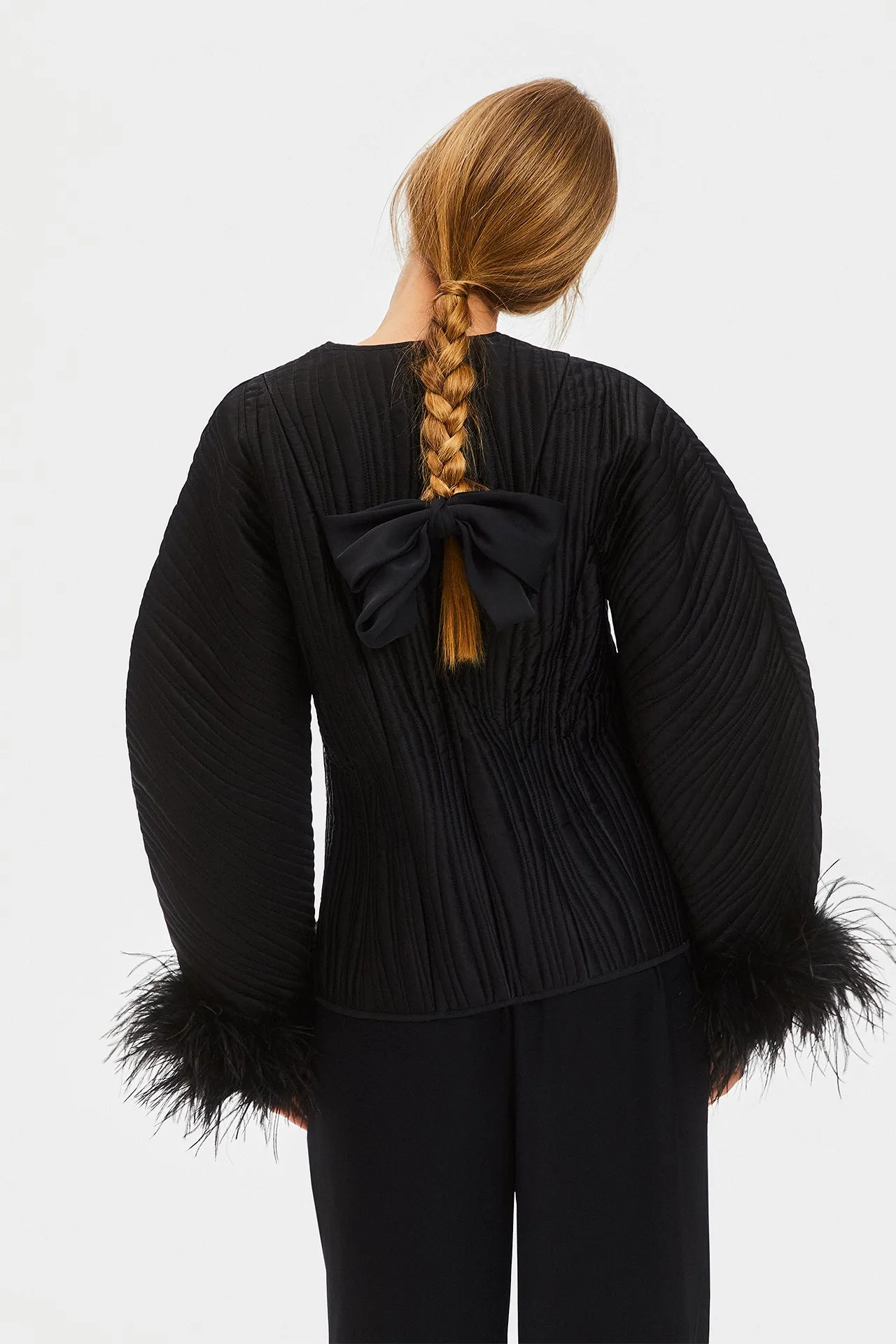 Black Hebao Jacket with Detachable Feathers