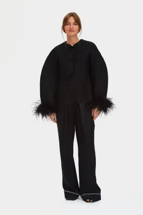 Black Hebao Jacket with Detachable Feathers