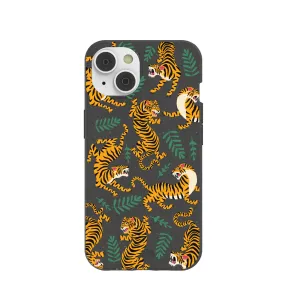 Black Playful Tigers iPhone 14 Case with MagSafe Module