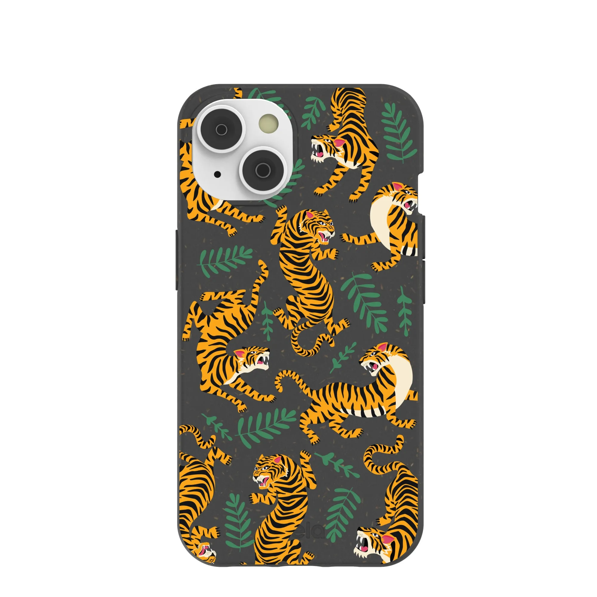 Black Playful Tigers iPhone 14 Case with MagSafe Module