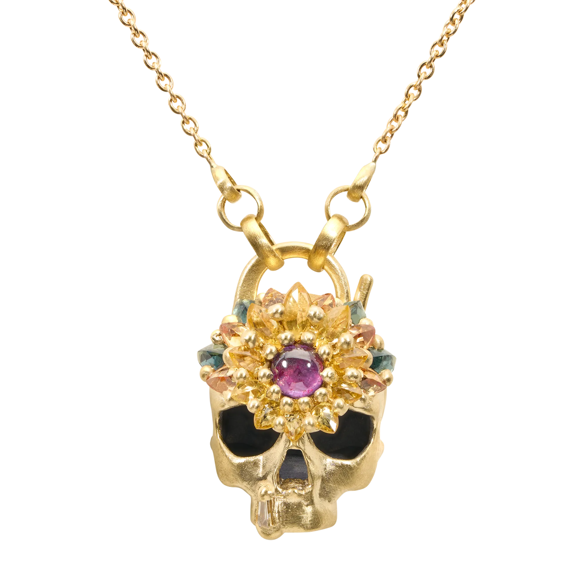 Blossom Crush Skull Daisy Padlock Necklace - 11696