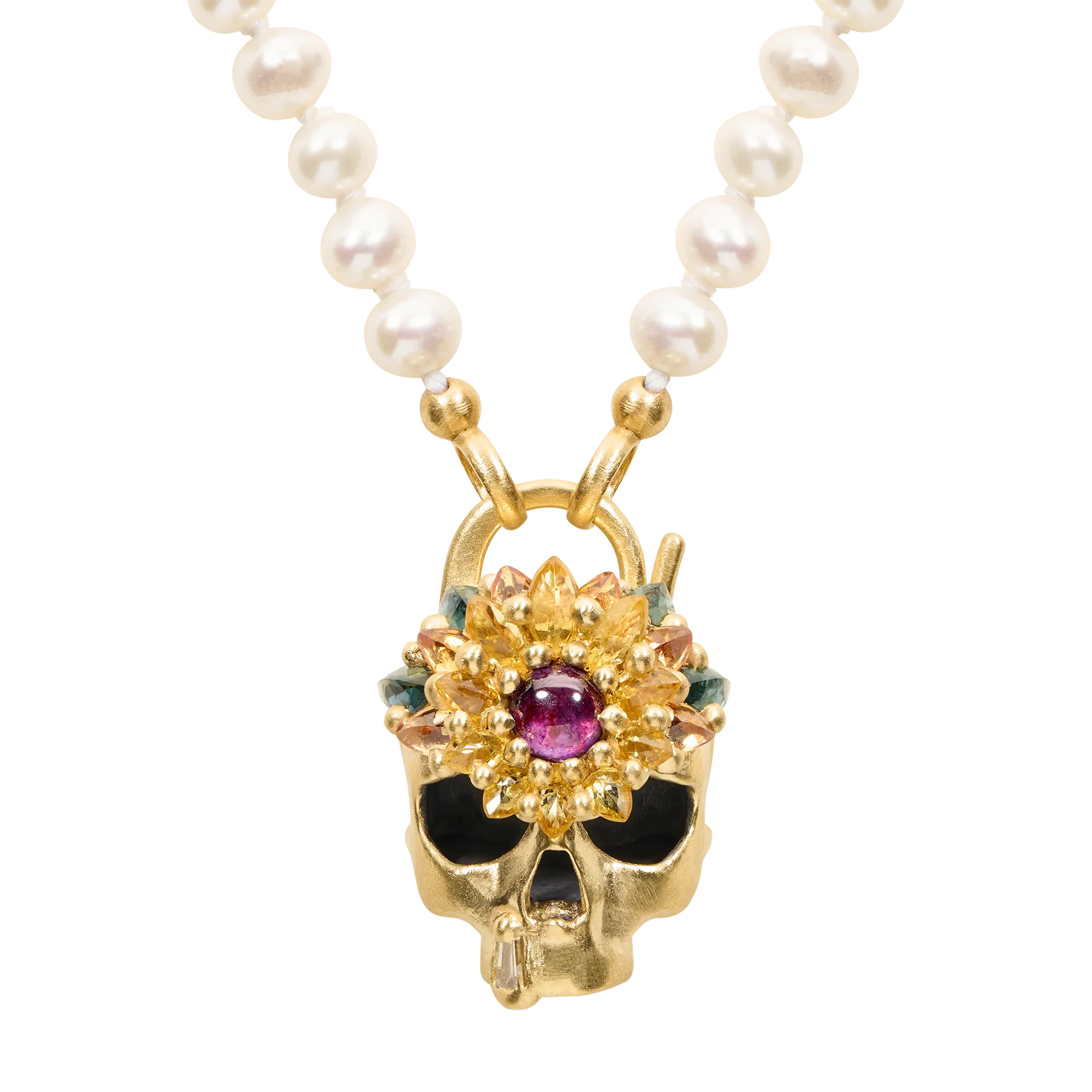 Blossom Crush Skull Daisy Padlock Necklace - 11696