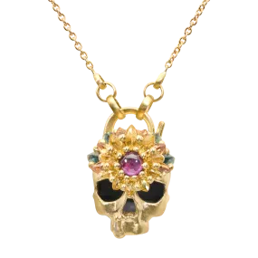 Blossom Crush Skull Daisy Padlock Necklace - 11696