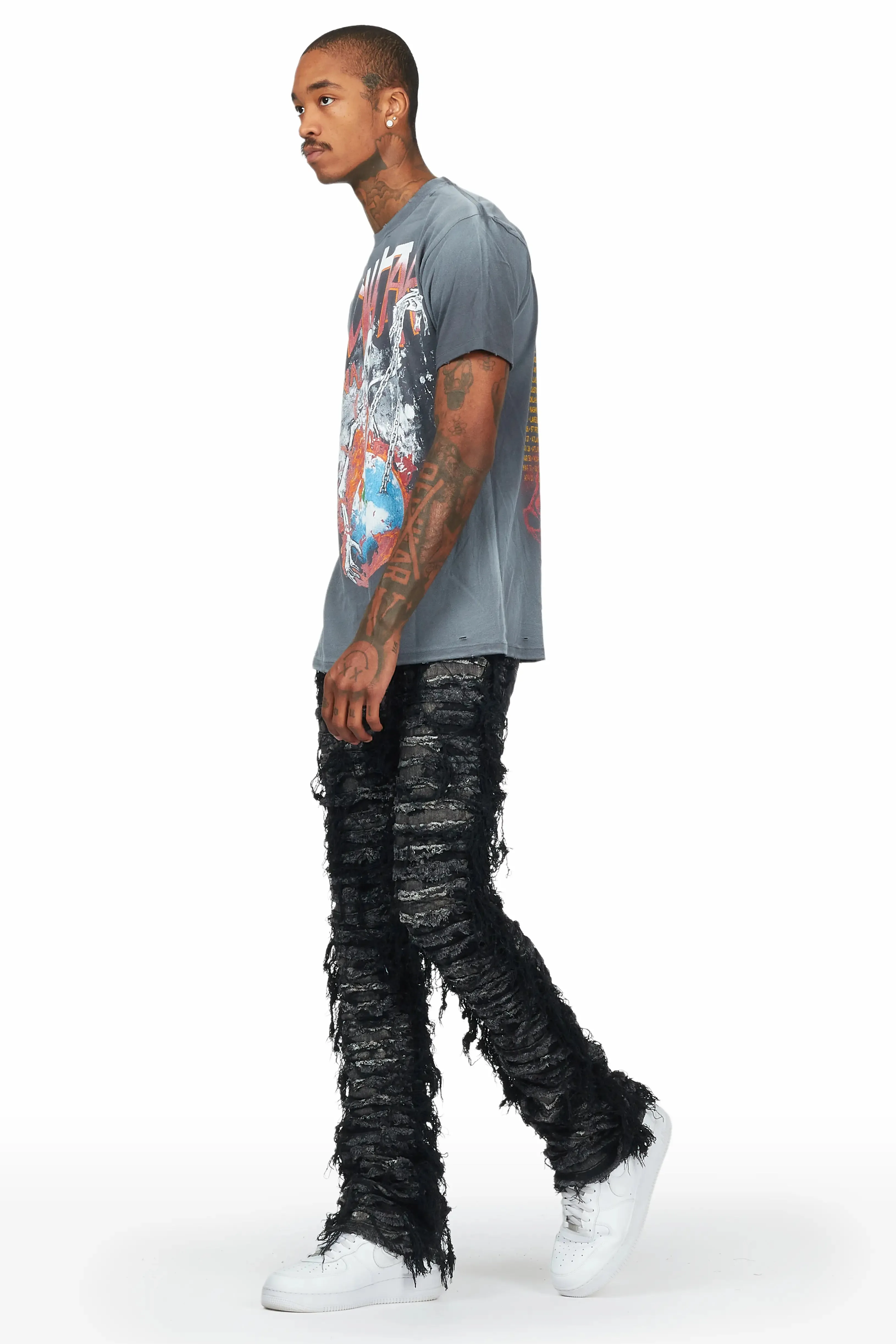 Bossko Black Stacked Flare Jean