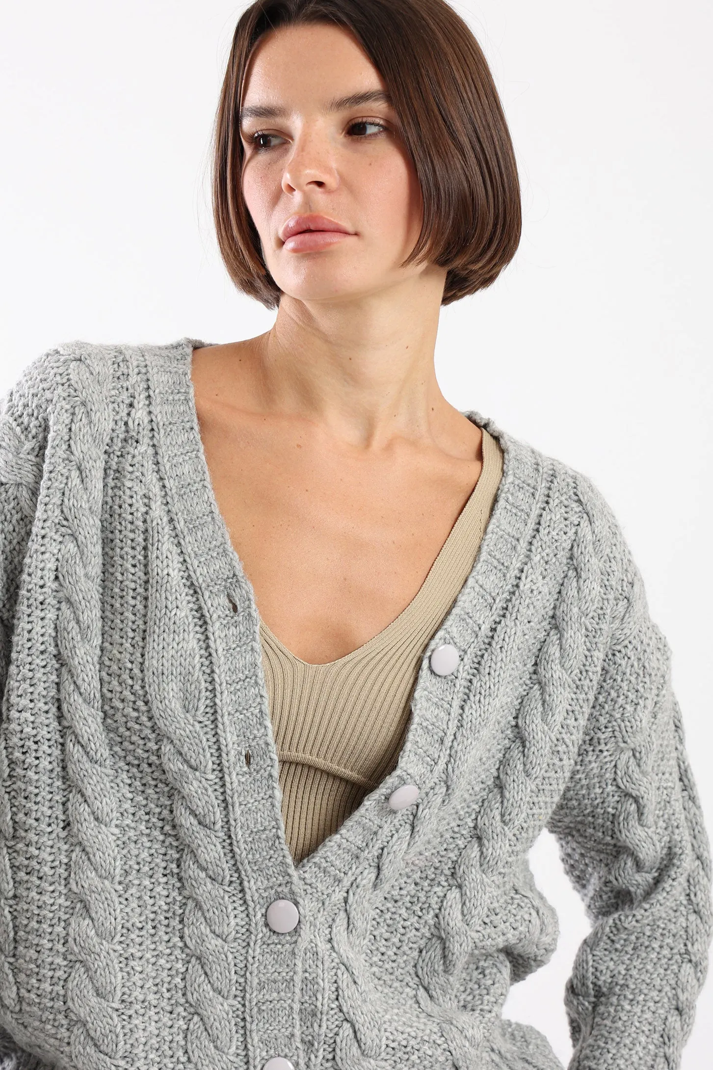 BUTTON UP KNIT CARDIGAN - GREY