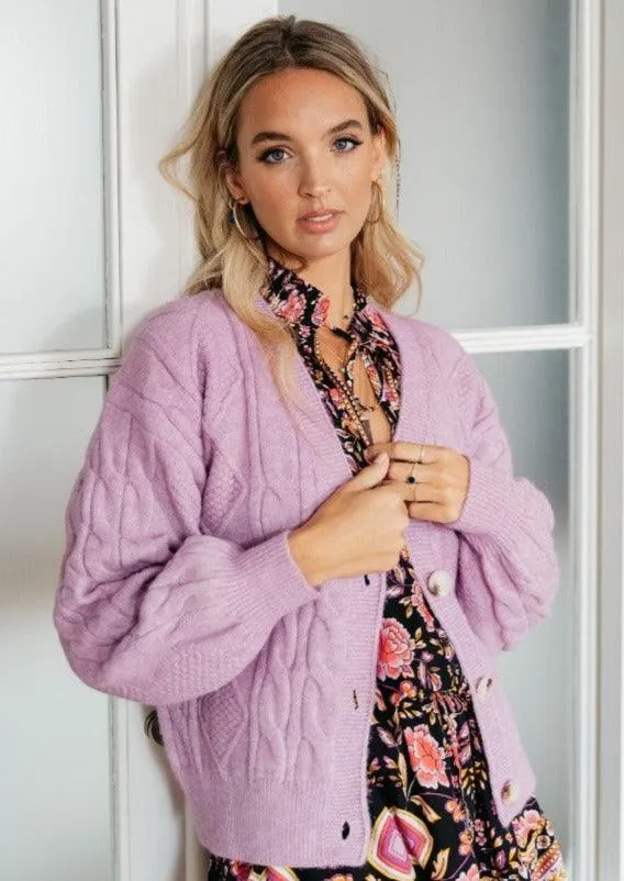 Cable Knit Cardigan in Lavender