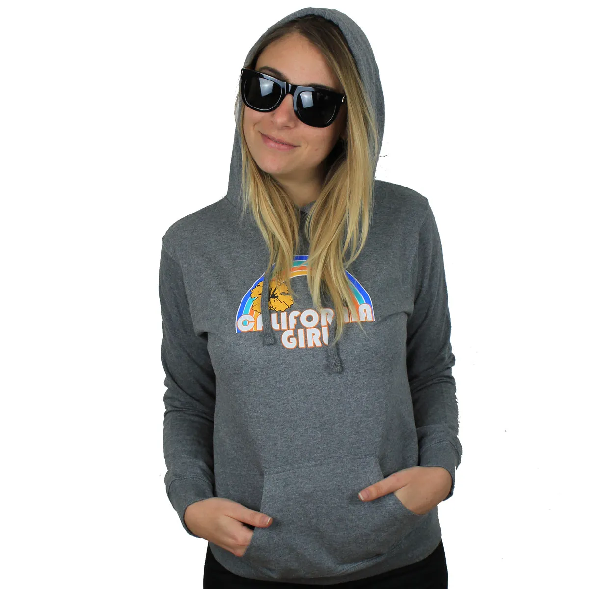 California Girl Rainbow Hibiscus Ladies Lightweight Fitted Hoodie