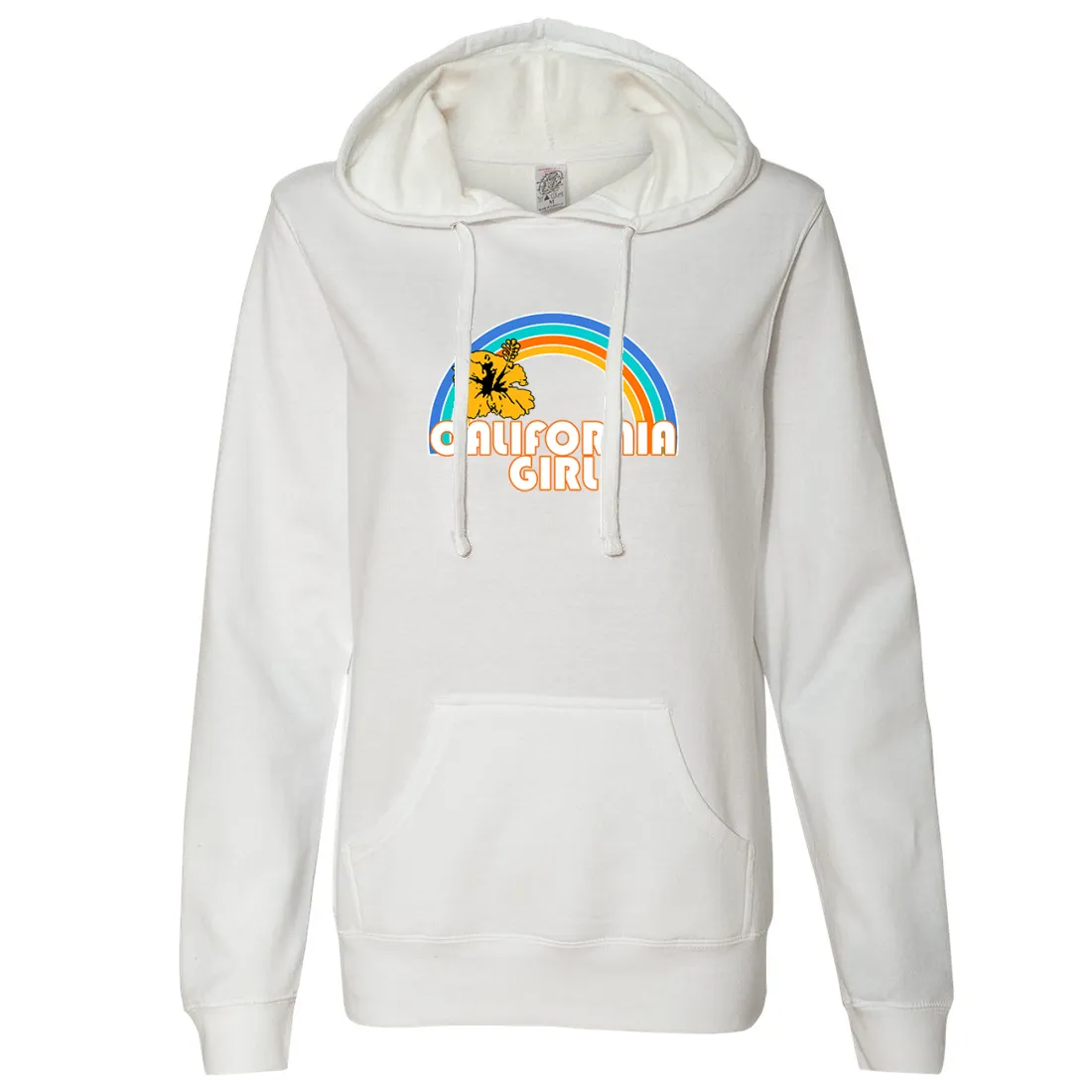 California Girl Rainbow Hibiscus Ladies Lightweight Fitted Hoodie