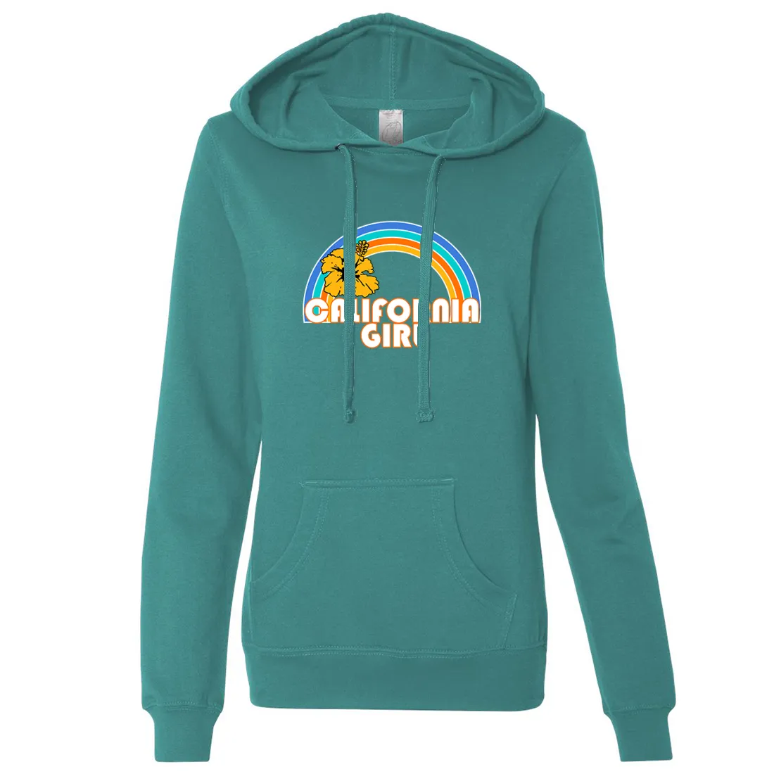 California Girl Rainbow Hibiscus Ladies Lightweight Fitted Hoodie