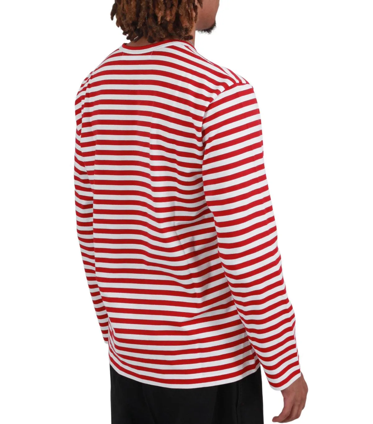 CdG PLAY Striped Long Sleeve T-Shirt Red White