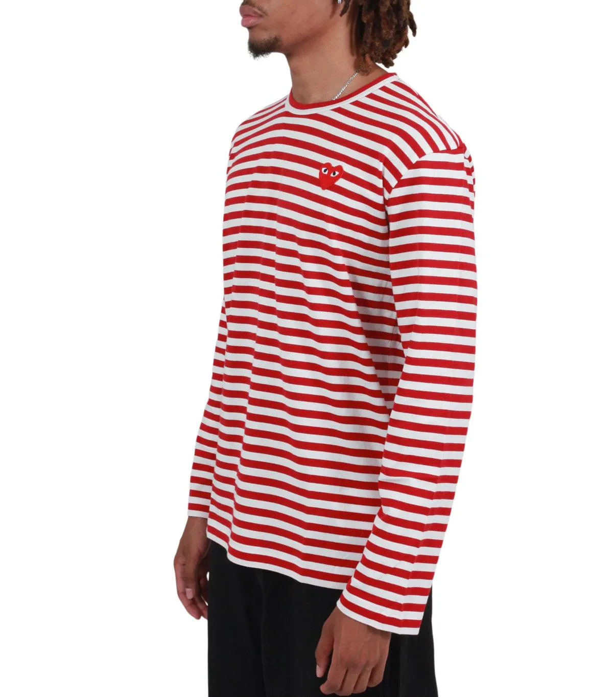 CdG PLAY Striped Long Sleeve T-Shirt Red White