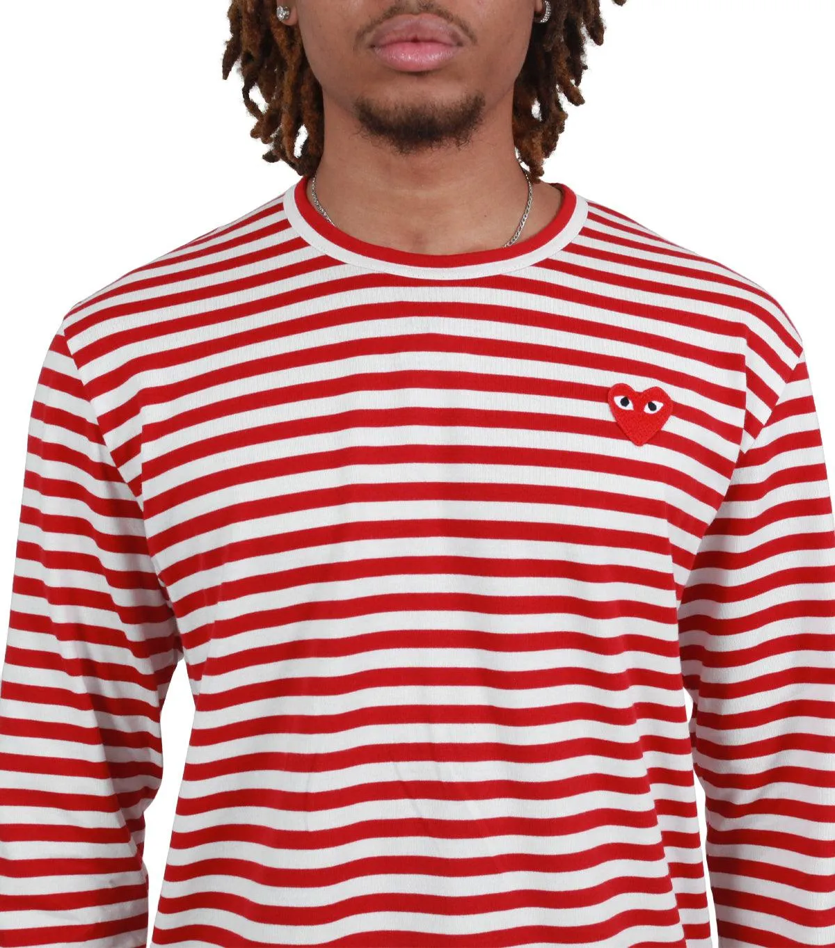 CdG PLAY Striped Long Sleeve T-Shirt Red White