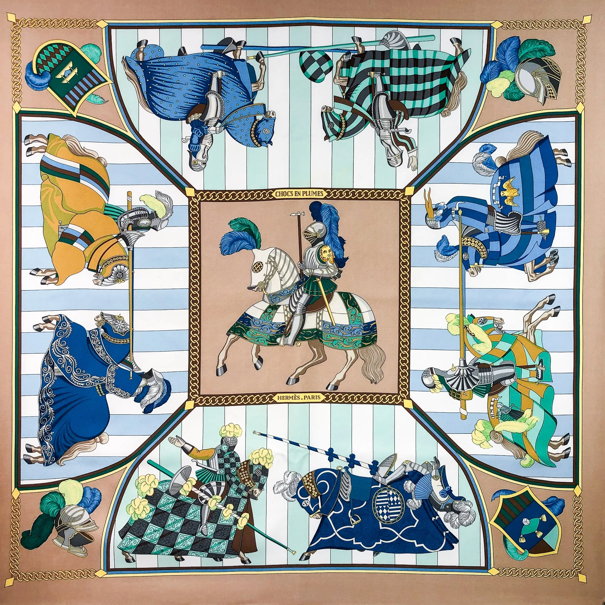 Chocs en Plumes Hermes Scarf by Christiane Vauzelles 90 cm Silk