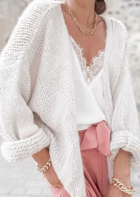 Chunky open knit Cardigan Luna in White