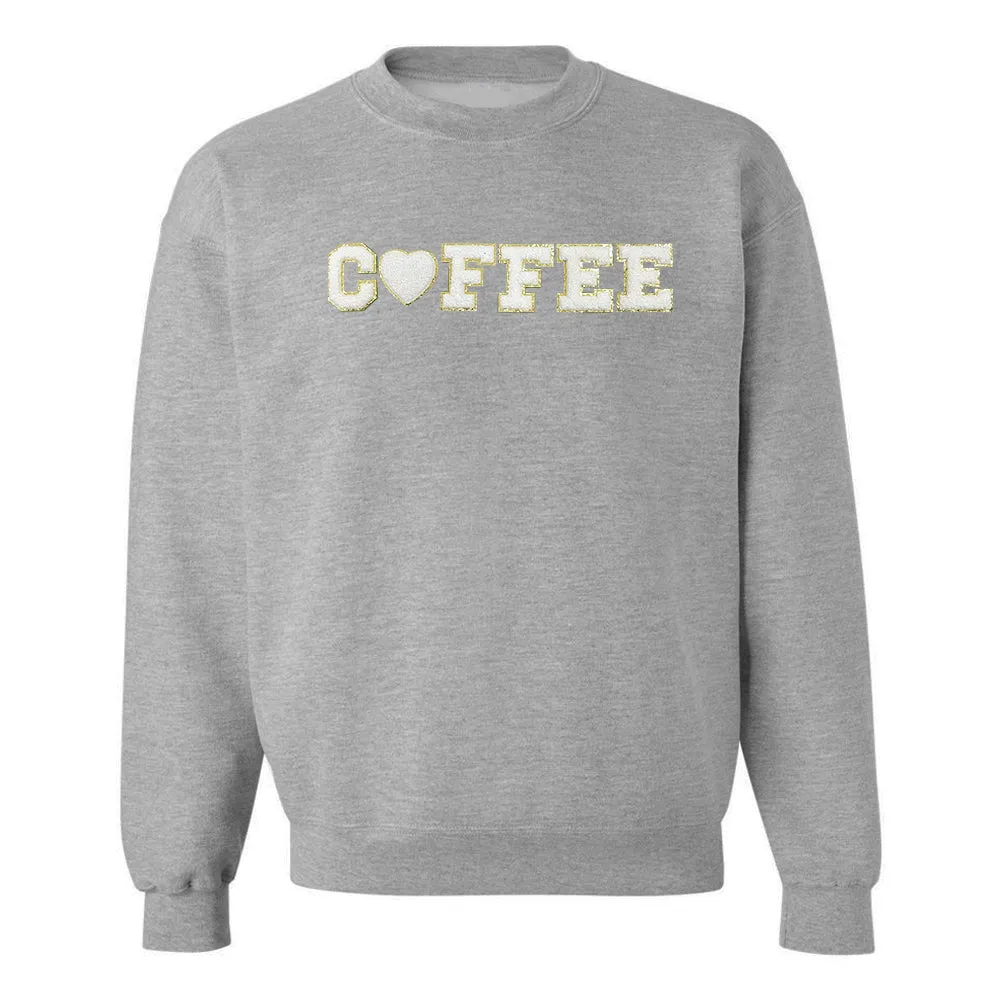 Coffee Heart Letter Patch Crewneck Sweatshirt