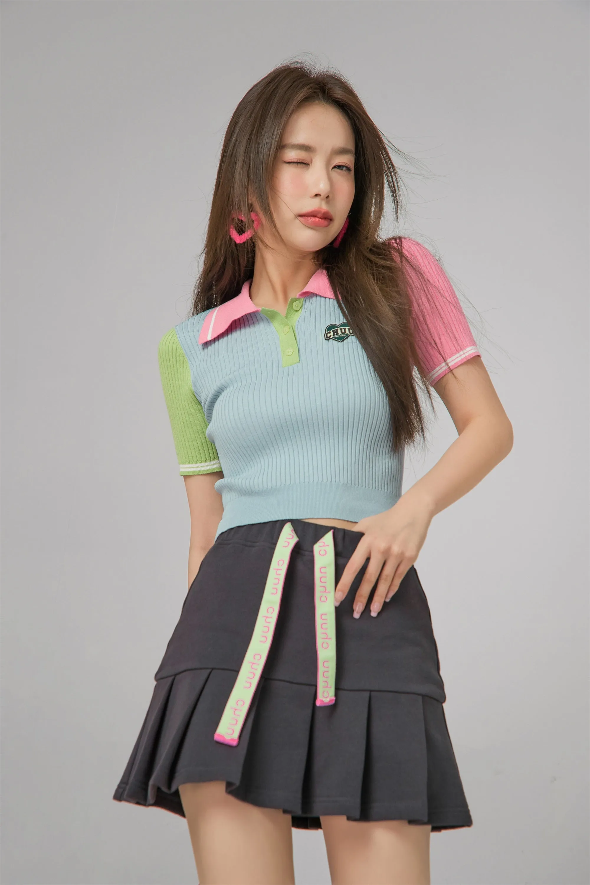 Color Block Knit Polo Top