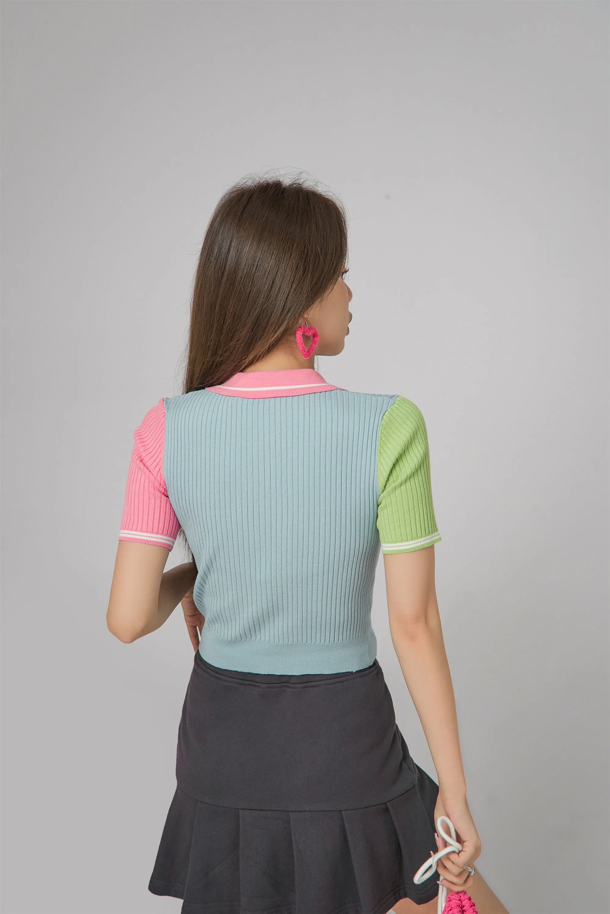 Color Block Knit Polo Top