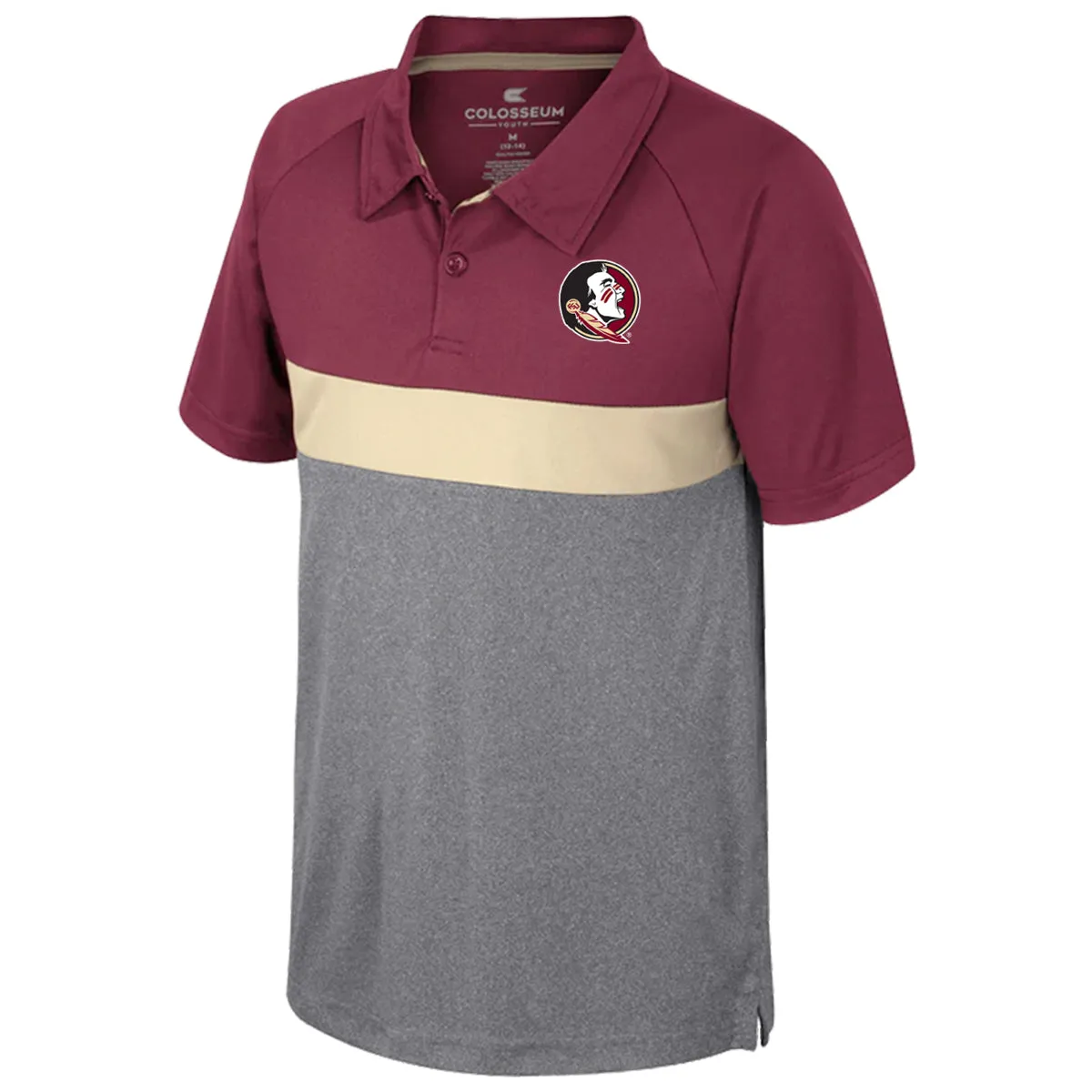 Colosseum Youth Seminole Logo Armada Polo - Garnet/Gold/Grey