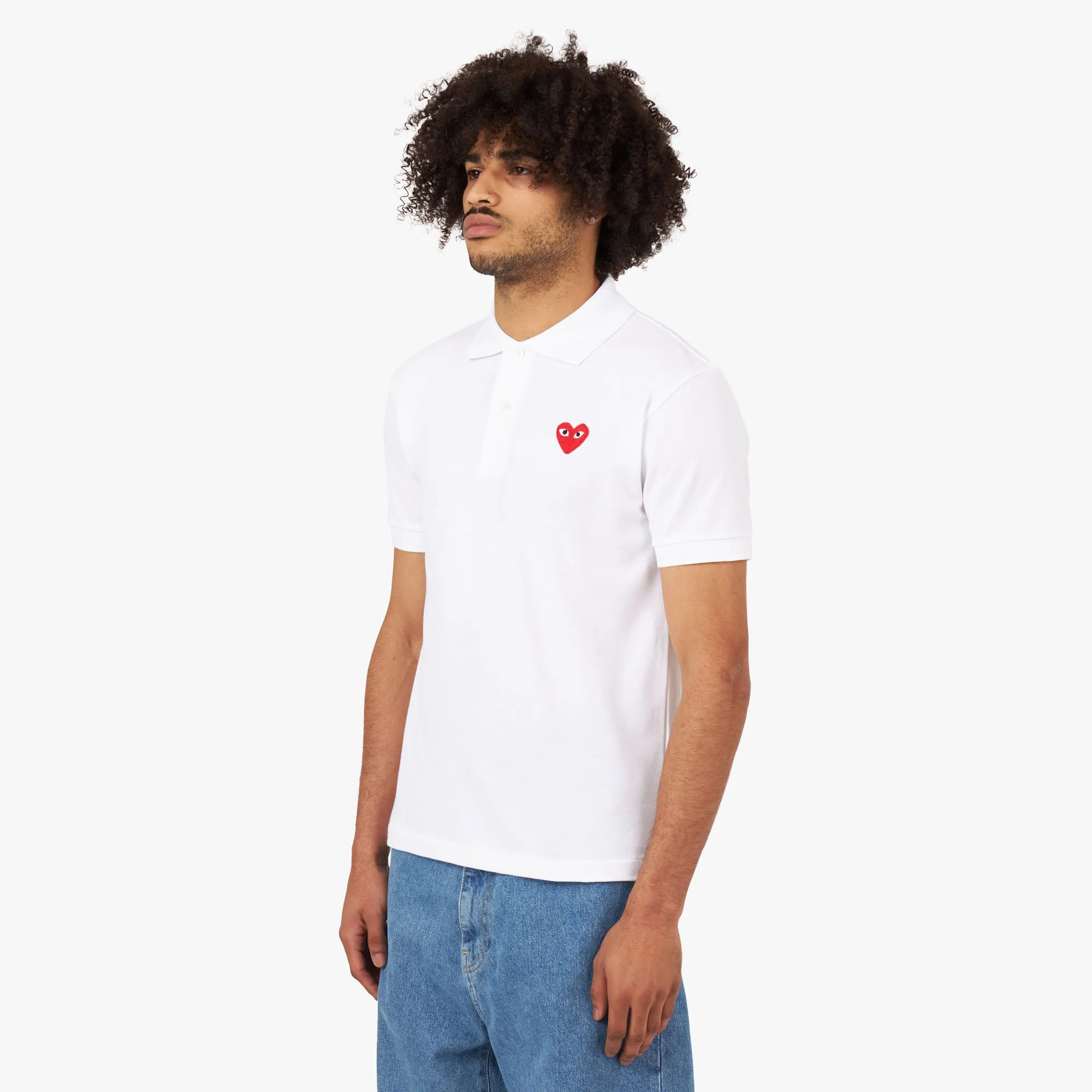 COMME des GARÇONS PLAY Red Heart Polo Shirt / White