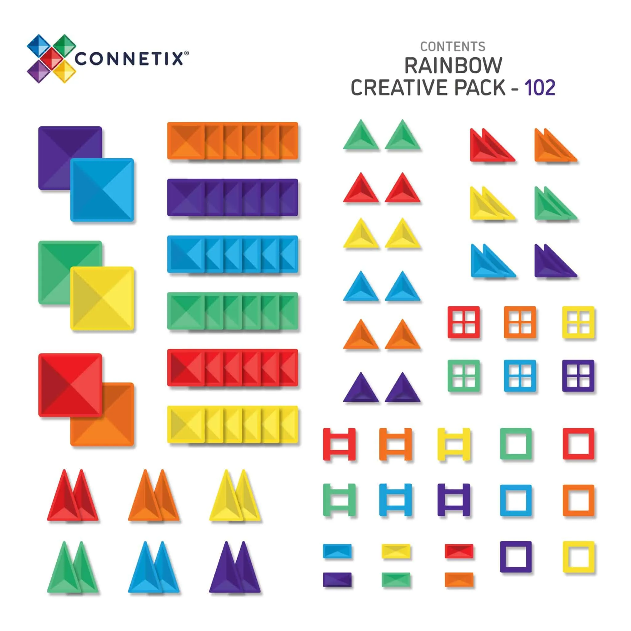 Connetix Tiles - 102 Piece Creative Pack - Rainbow