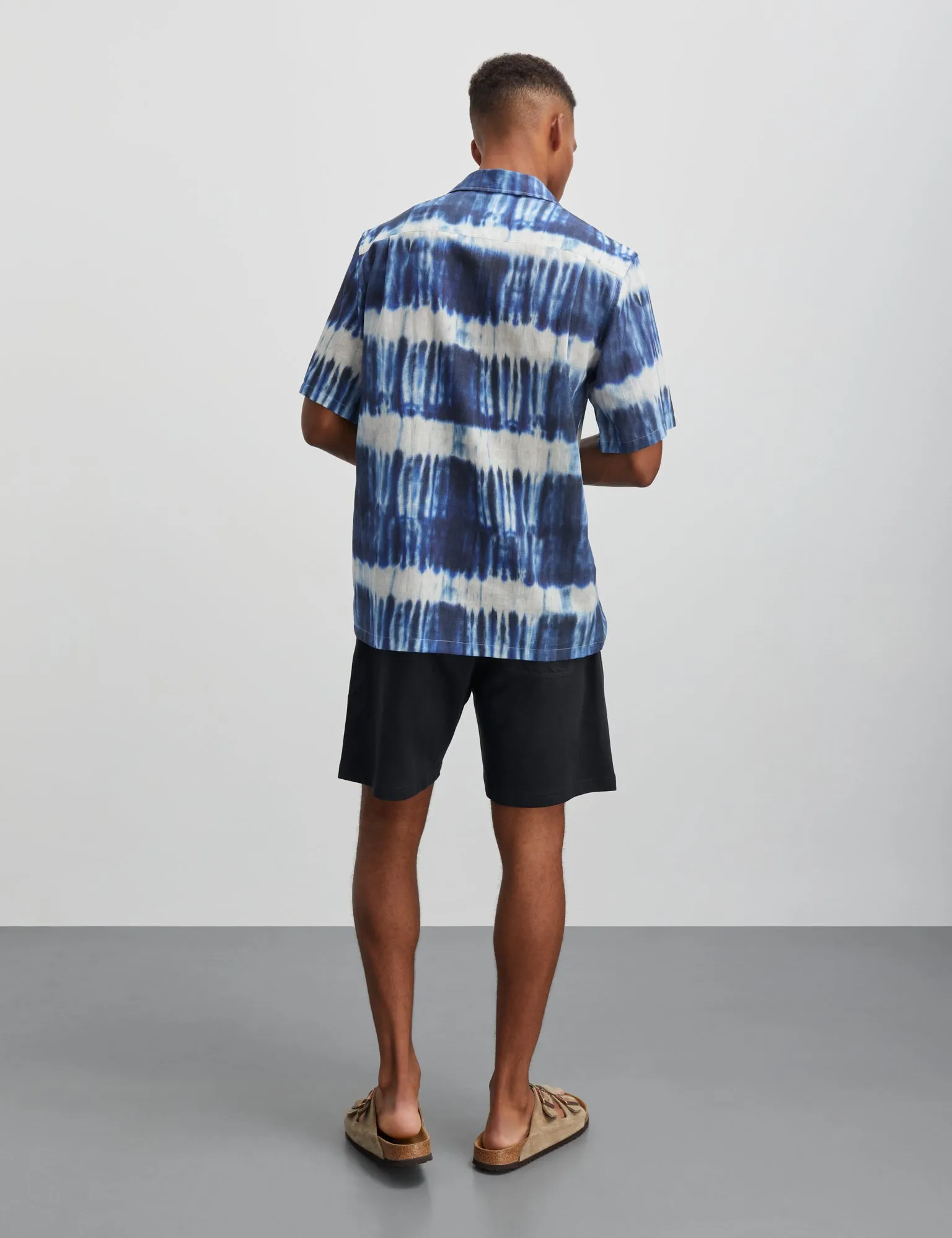 Cotton Linen Kenji AOP Shirt SS, Tie Dye Stripe AOP Merthyl Blu