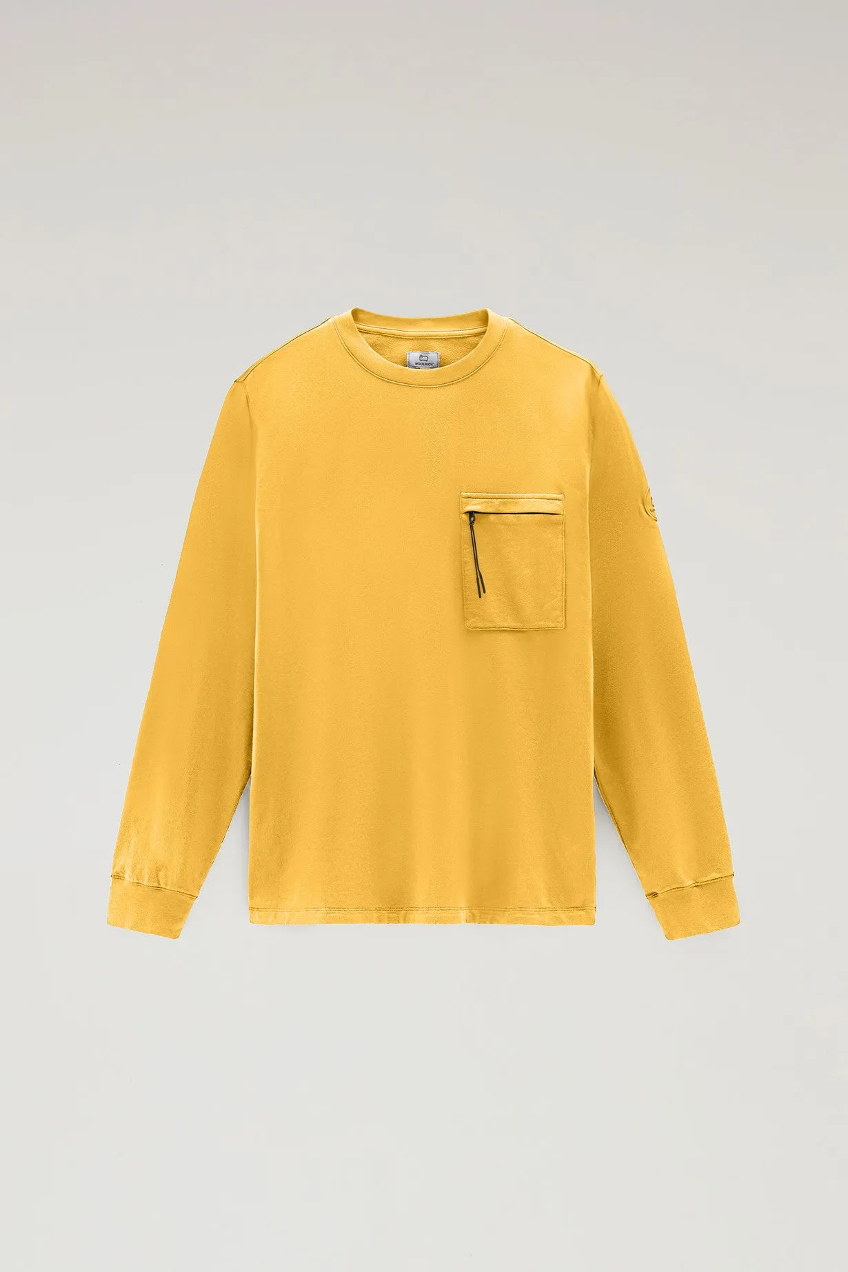 Crewneck In Pure Cotton Fleece With Zip Pocket Fire Yellow