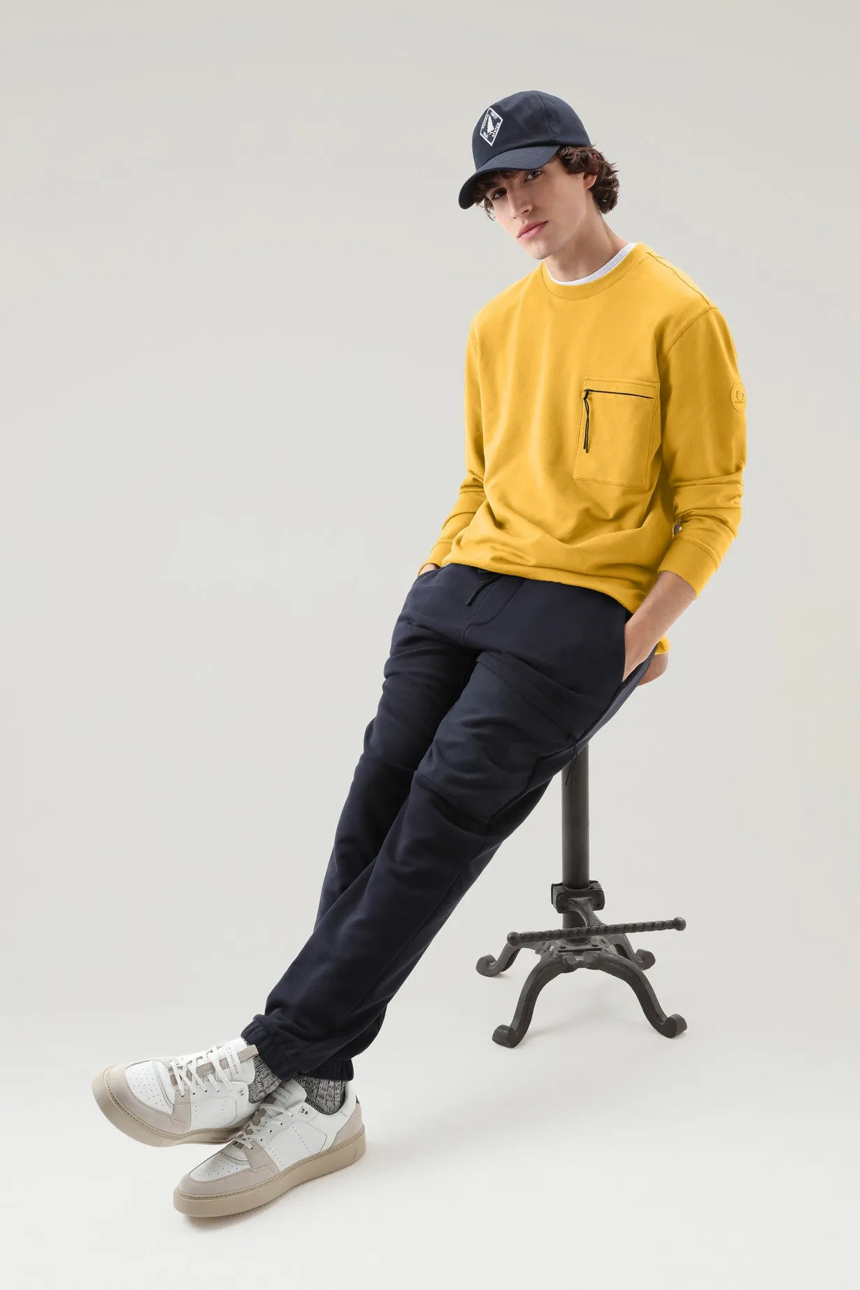 Crewneck In Pure Cotton Fleece With Zip Pocket Fire Yellow