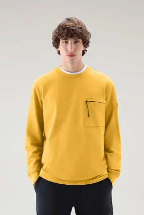 Crewneck In Pure Cotton Fleece With Zip Pocket Fire Yellow