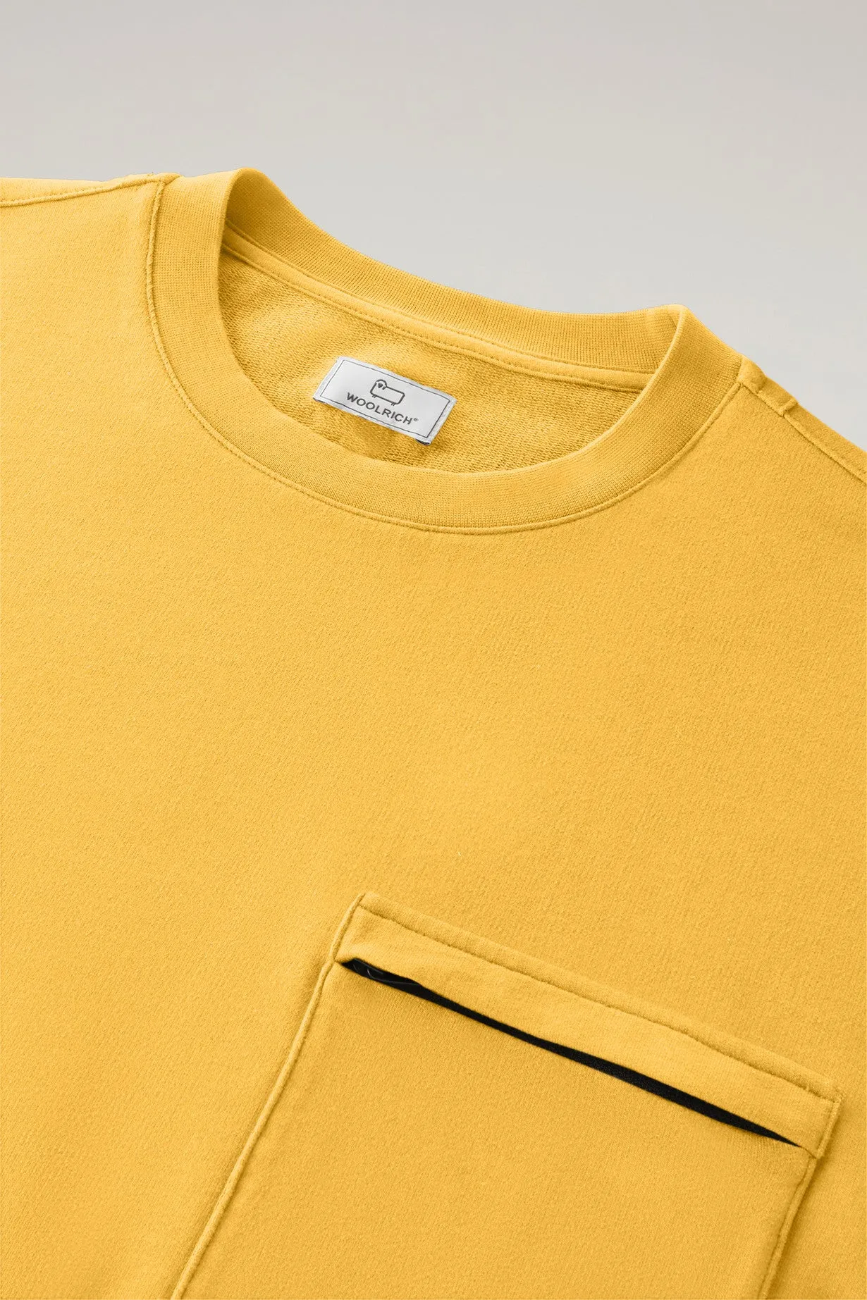 Crewneck In Pure Cotton Fleece With Zip Pocket Fire Yellow