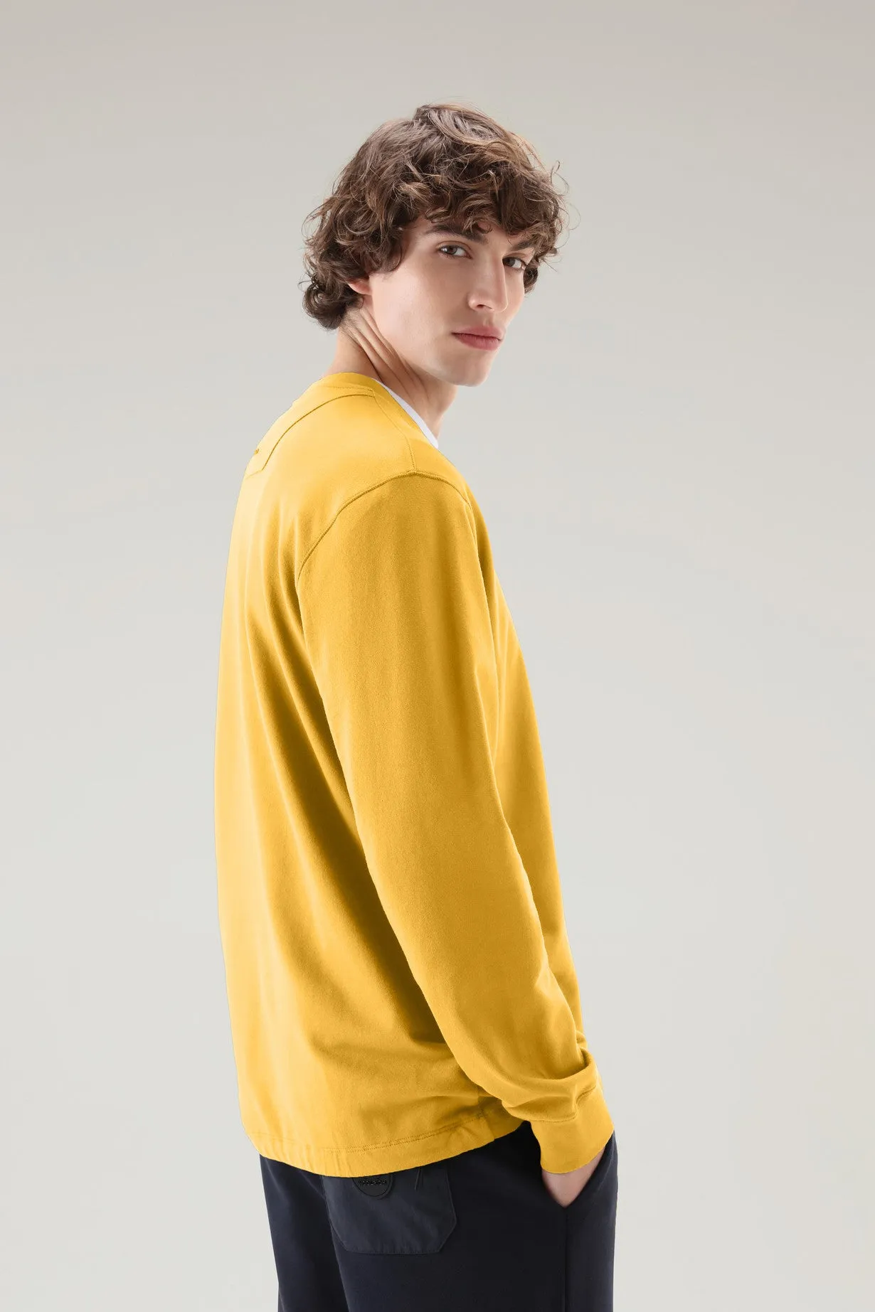 Crewneck In Pure Cotton Fleece With Zip Pocket Fire Yellow