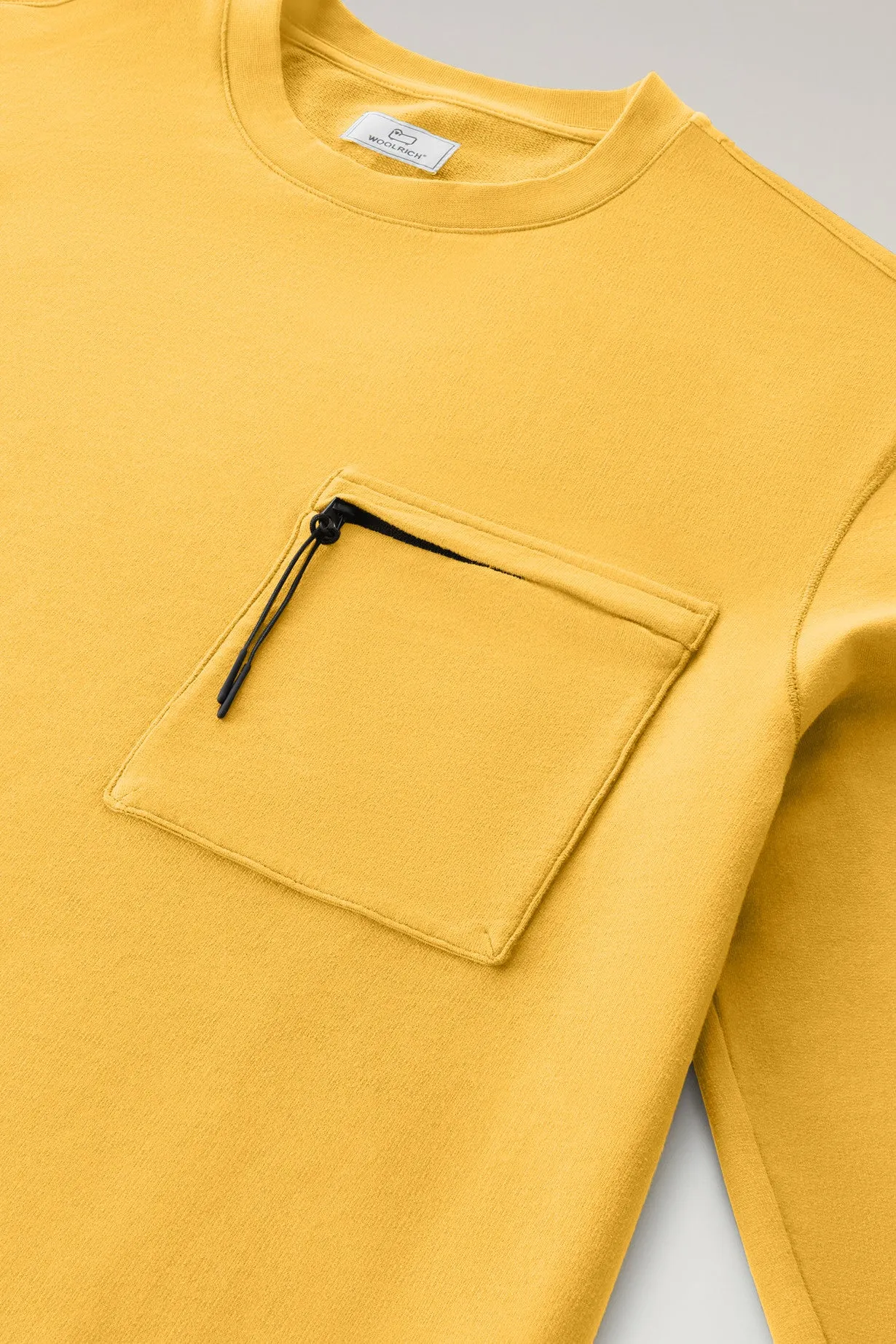 Crewneck In Pure Cotton Fleece With Zip Pocket Fire Yellow