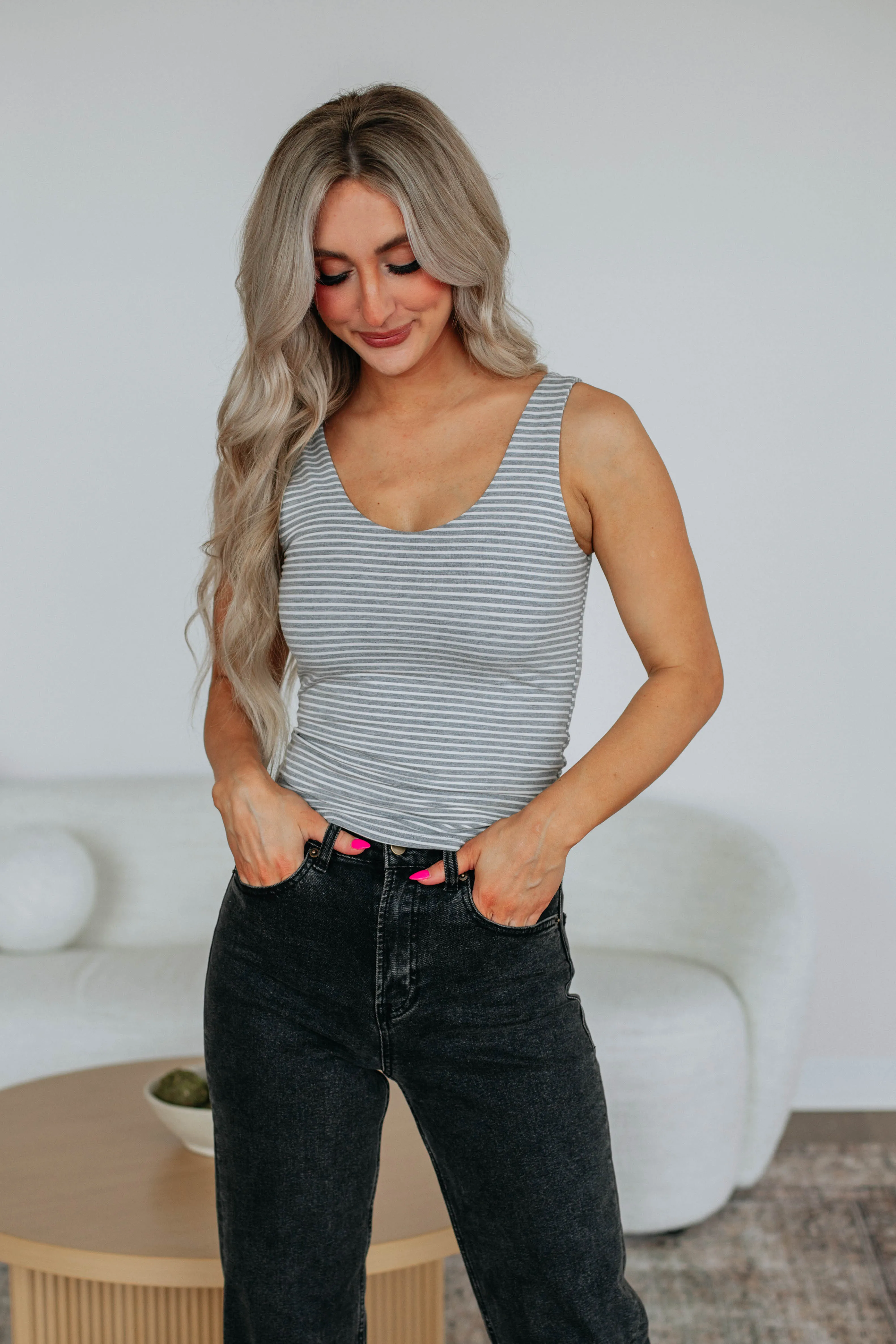 Daniela Striped Tank - Heather Grey