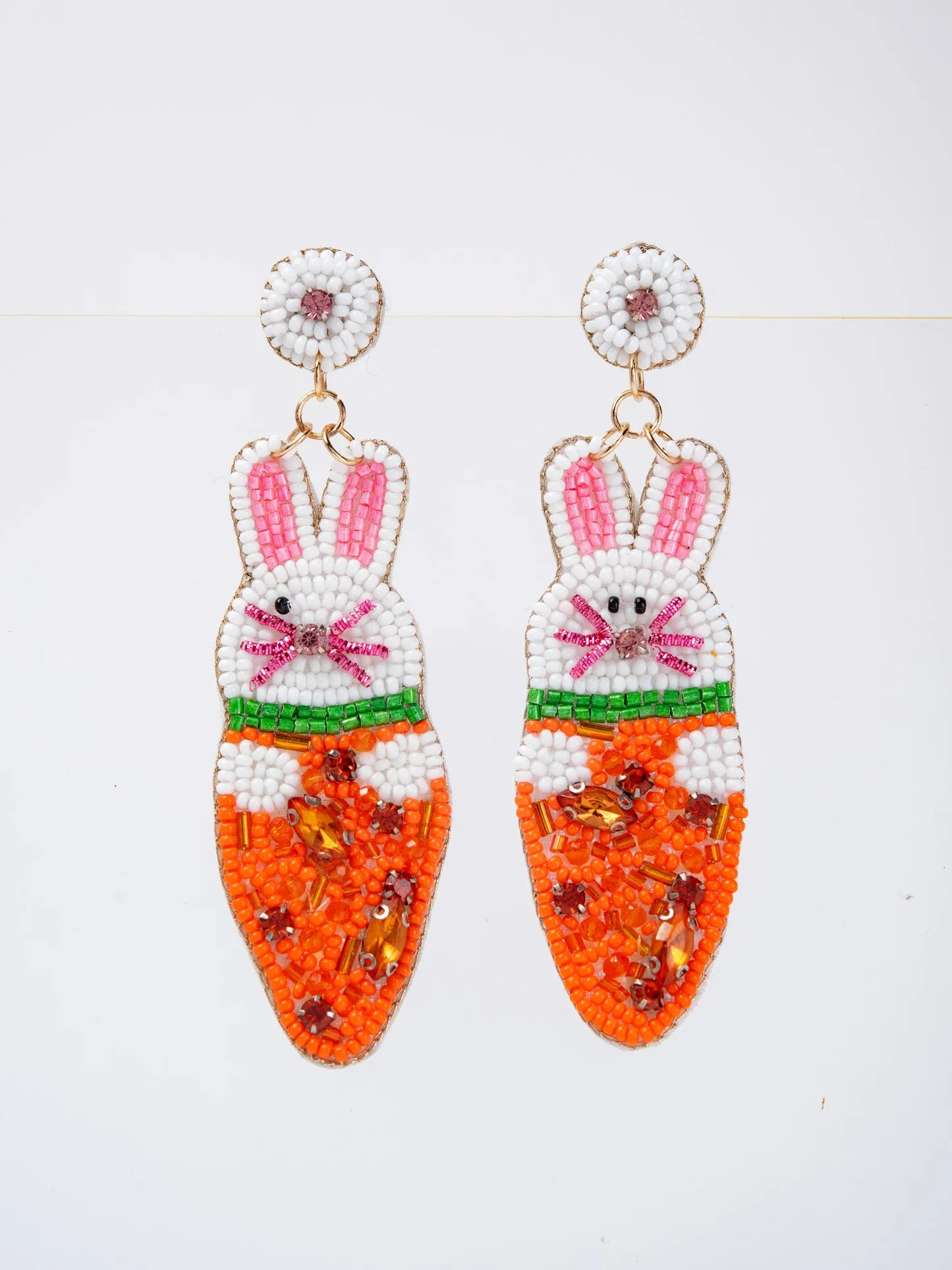 Easter Bunny Carrot Beaded Gemstone Earrings