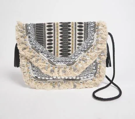 embellished fringed sling bag