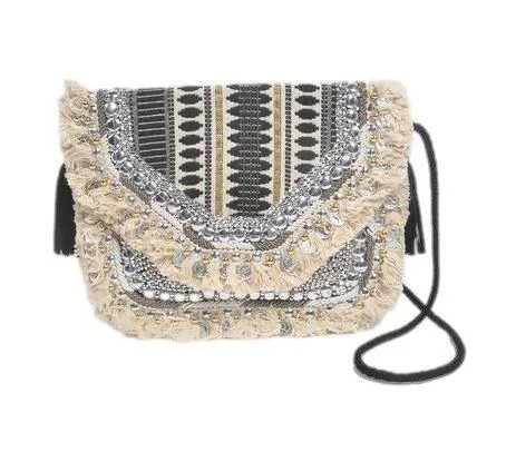 embellished fringed sling bag