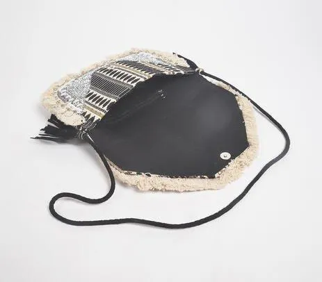 embellished fringed sling bag