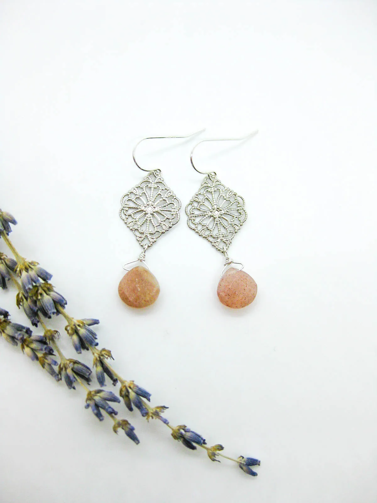 Fern: Peach Moonstone Earrings - e682