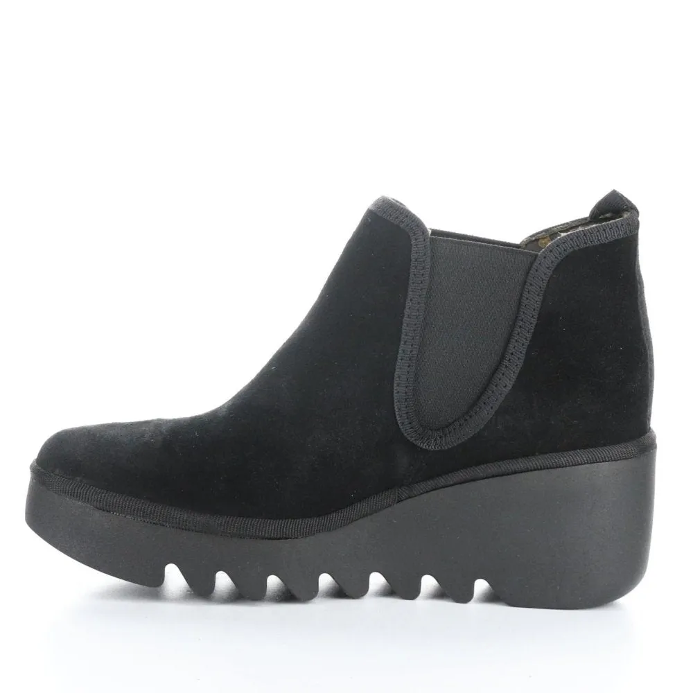 Fly London Women's Byne Wedge Boot - Black Oil Suede