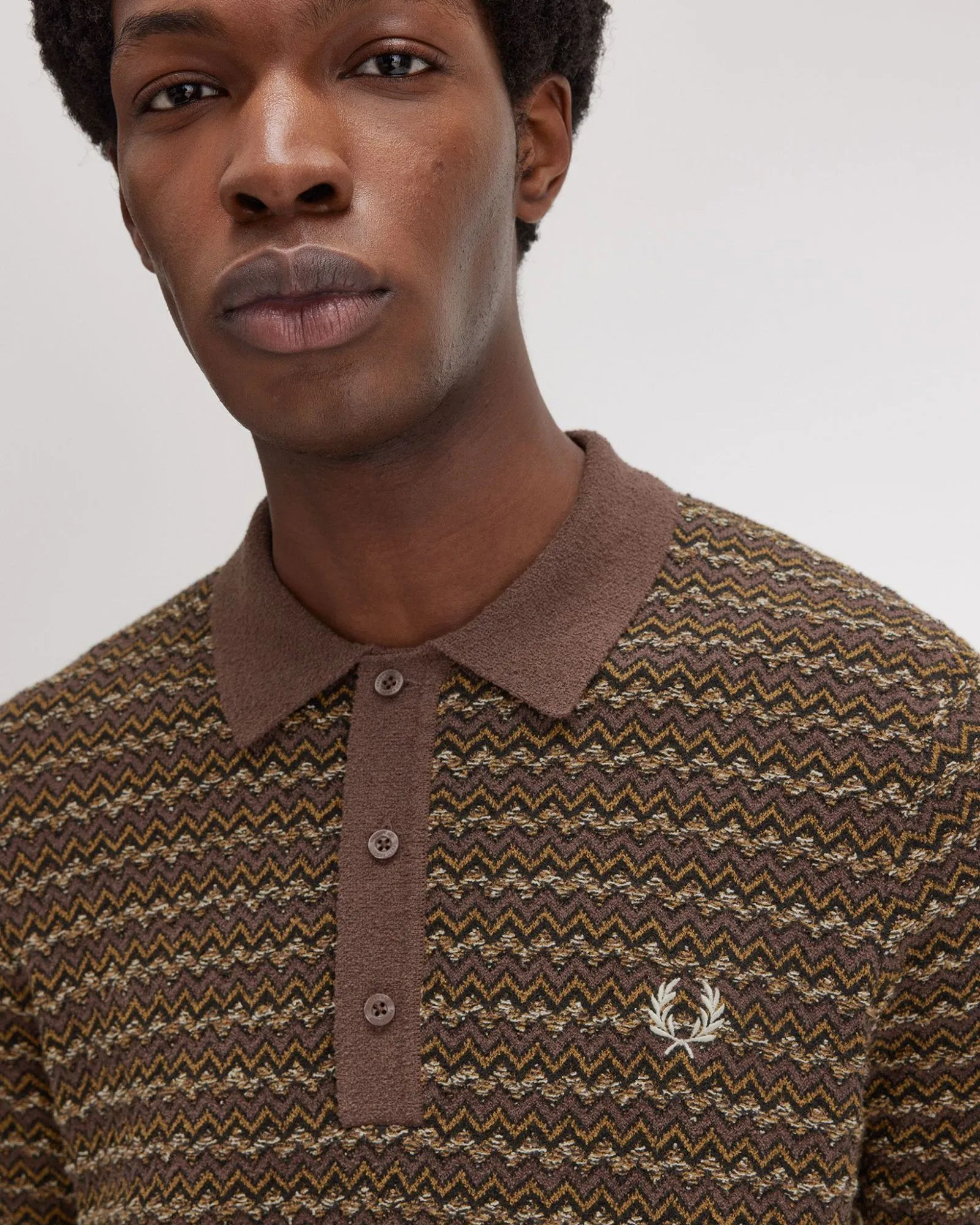 Fred Perry Boucle Jacquard Knitted Polo Shirt - Carrington Road Brick