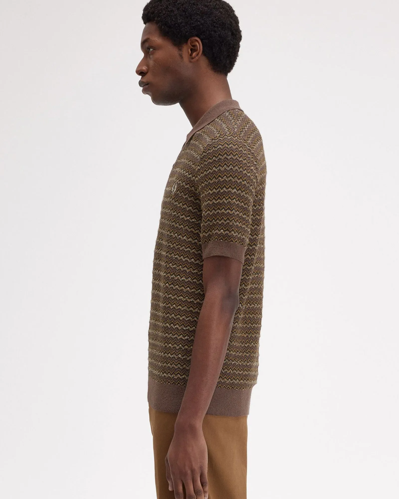 Fred Perry Boucle Jacquard Knitted Polo Shirt - Carrington Road Brick