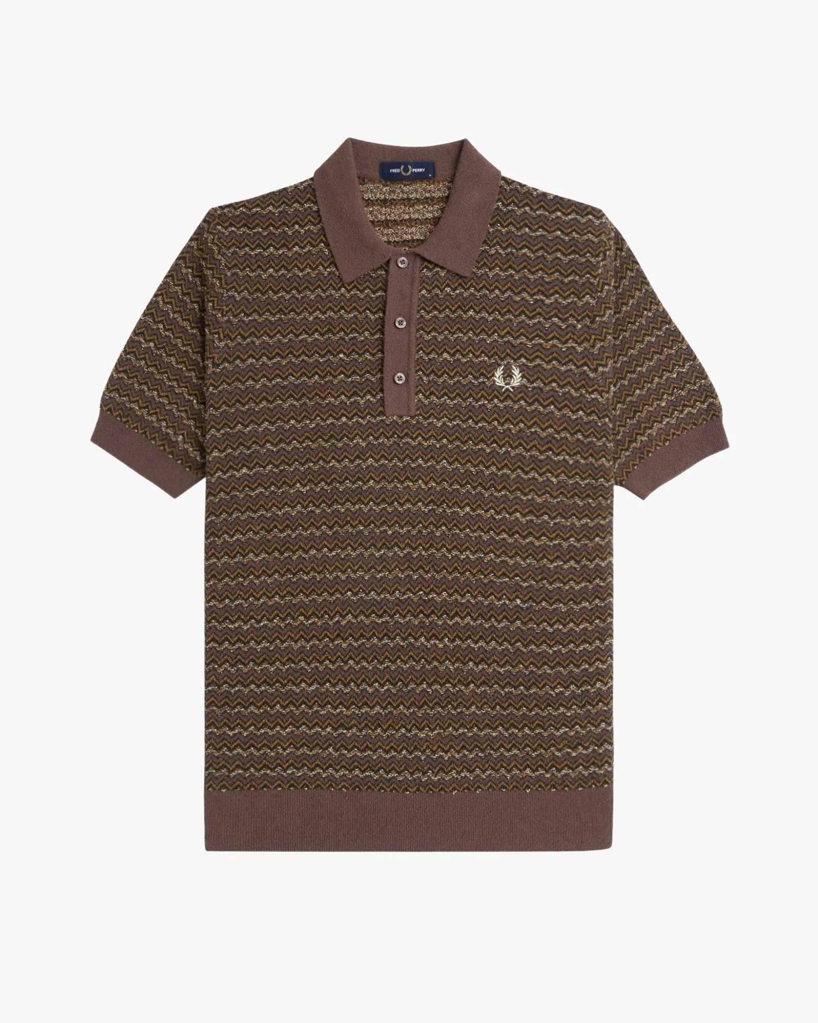 Fred Perry Boucle Jacquard Knitted Polo Shirt - Carrington Road Brick