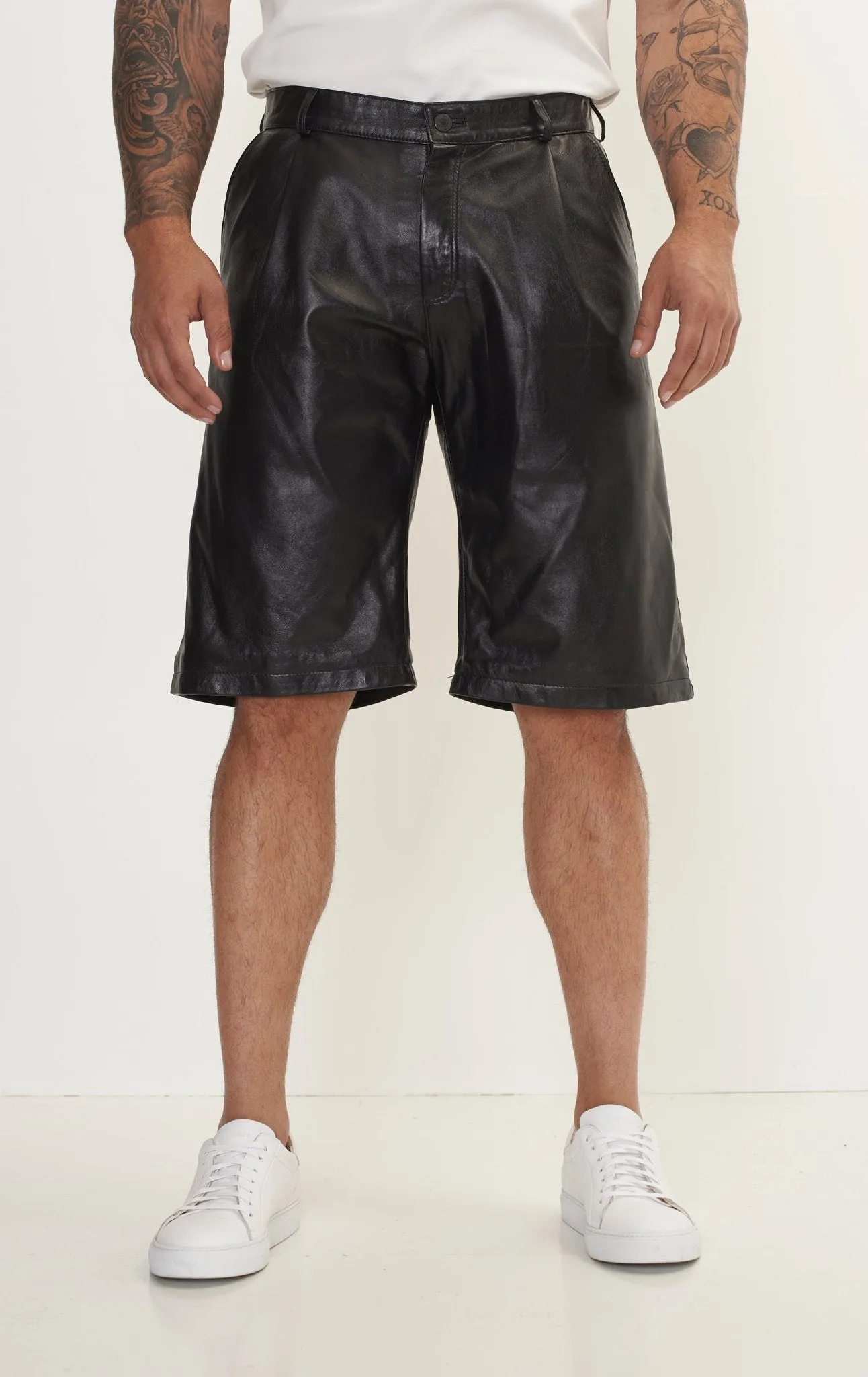 Genuine Lambskin Leather Shorts - Black