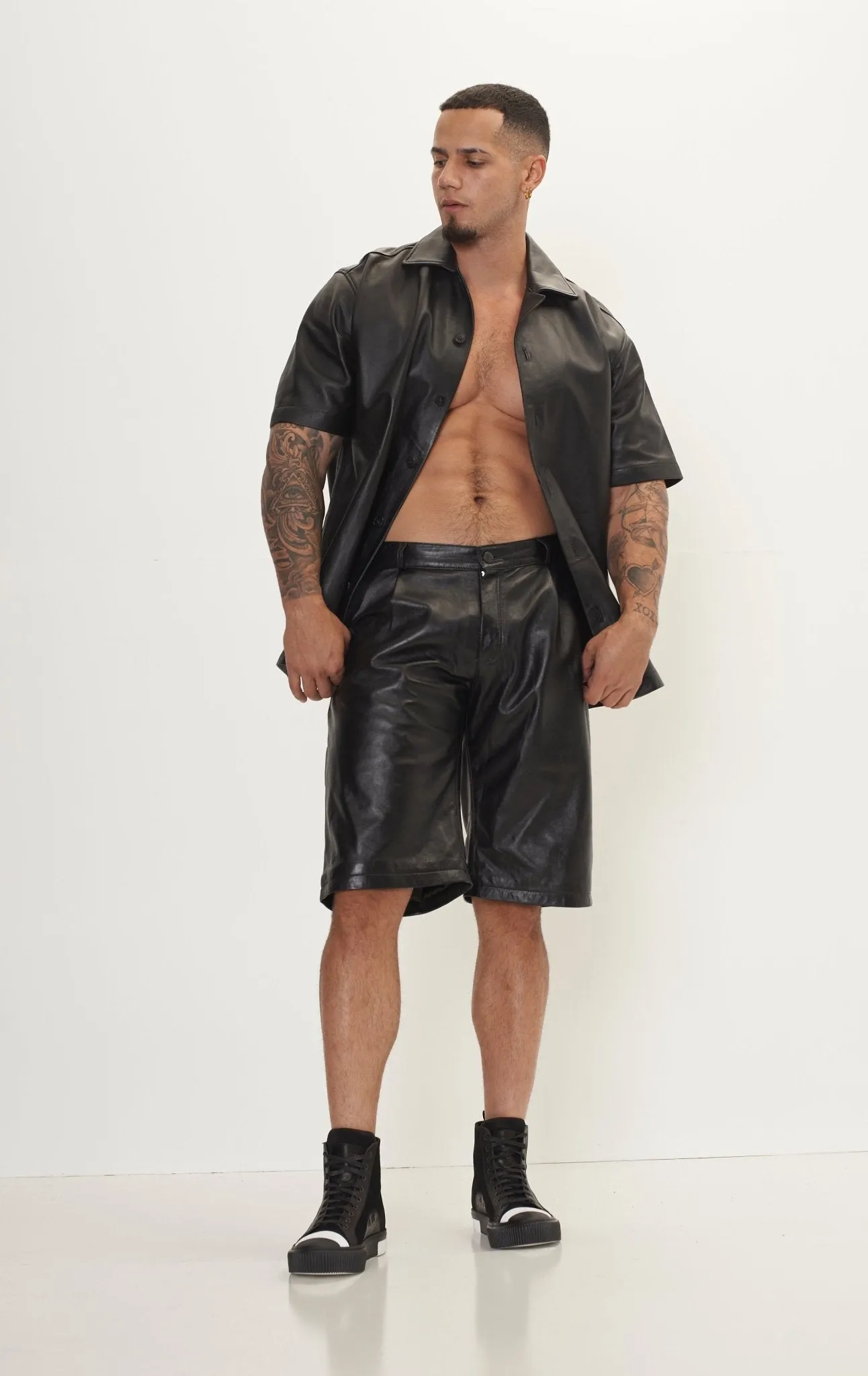 Genuine Lambskin Leather Shorts - Black