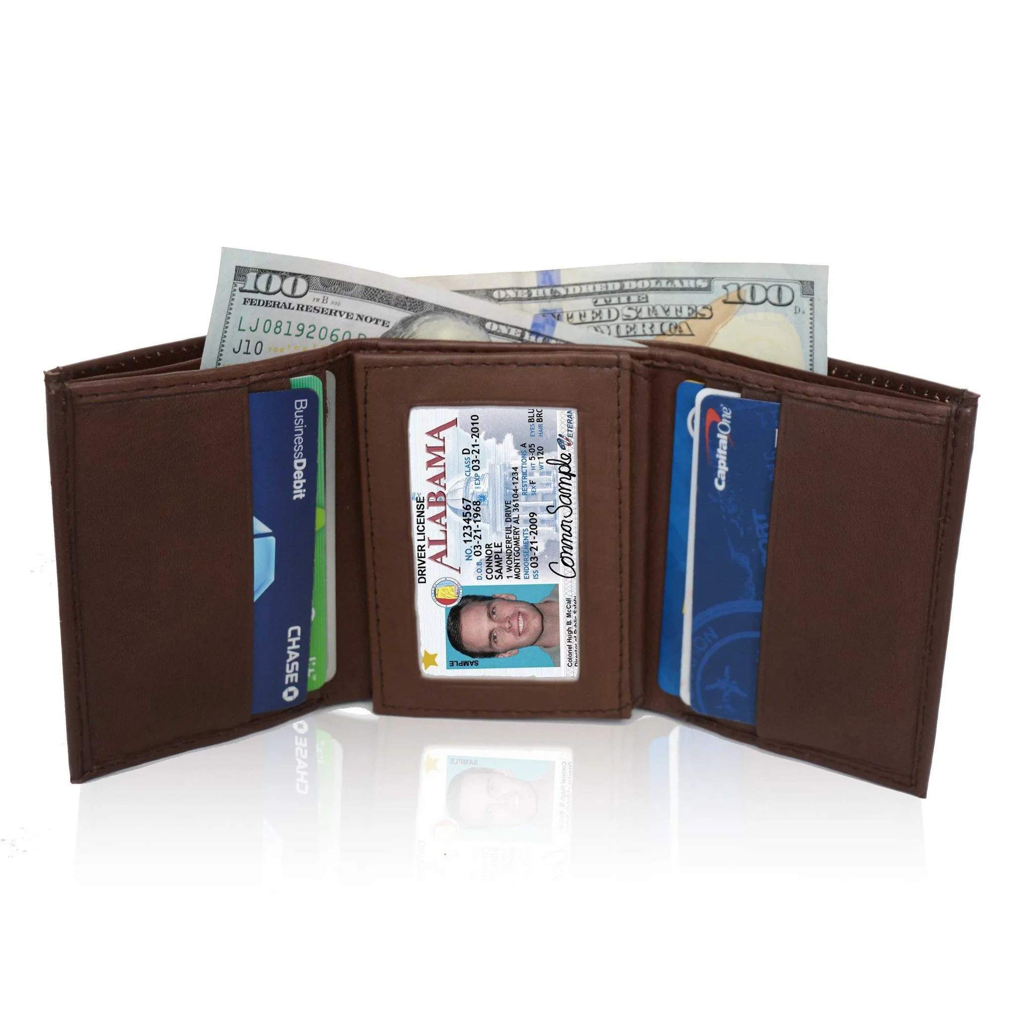 Genuine Soft Leather Tri-fold Wallet For Men - Brown