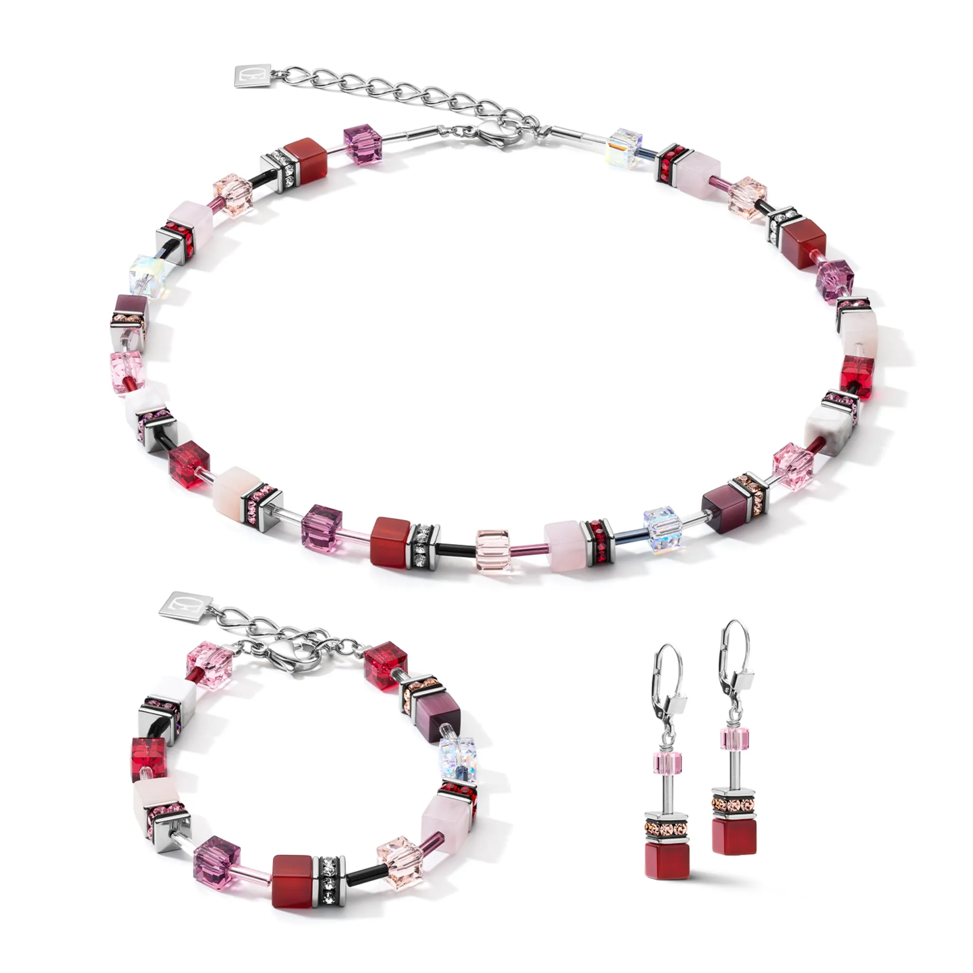 GeoCUBE Swarovski Crystals & Gemstones Red-Purple Earrings