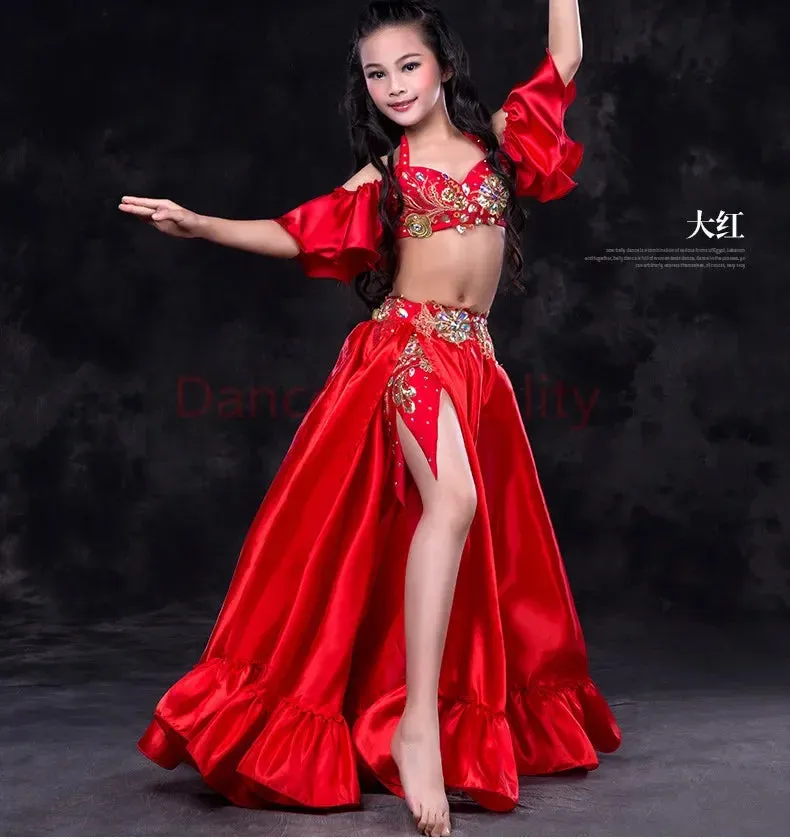 Girls belly dance clothes kids luxury belly dance suit girls top short skirt undewear long skirt 4pcs kids belly dance set S,ML