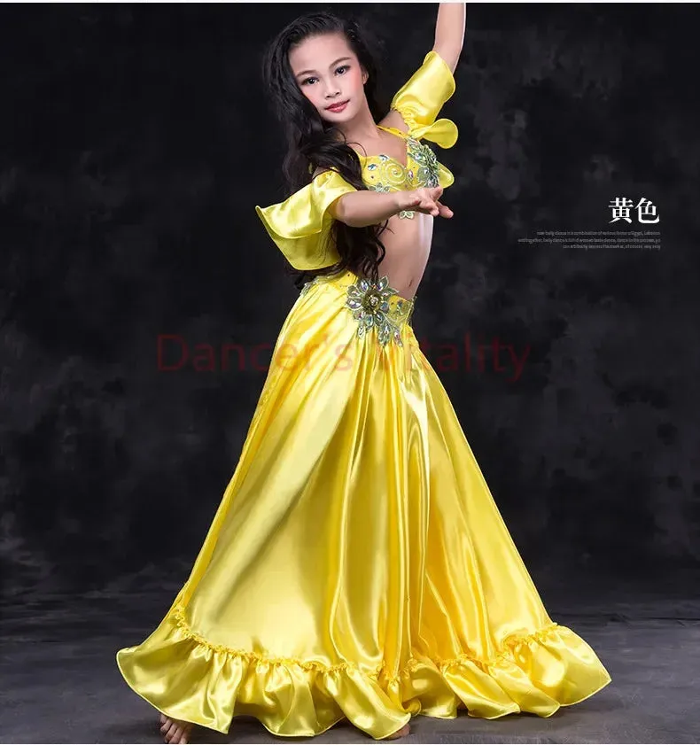 Girls belly dance clothes kids luxury belly dance suit girls top short skirt undewear long skirt 4pcs kids belly dance set S,ML