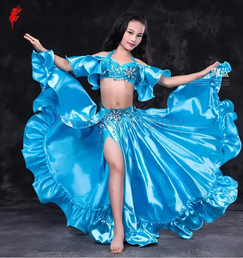 Girls belly dance clothes kids luxury belly dance suit girls top short skirt undewear long skirt 4pcs kids belly dance set S,ML