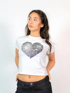 HEART DISCO (SORT) BABY TEE - HVID